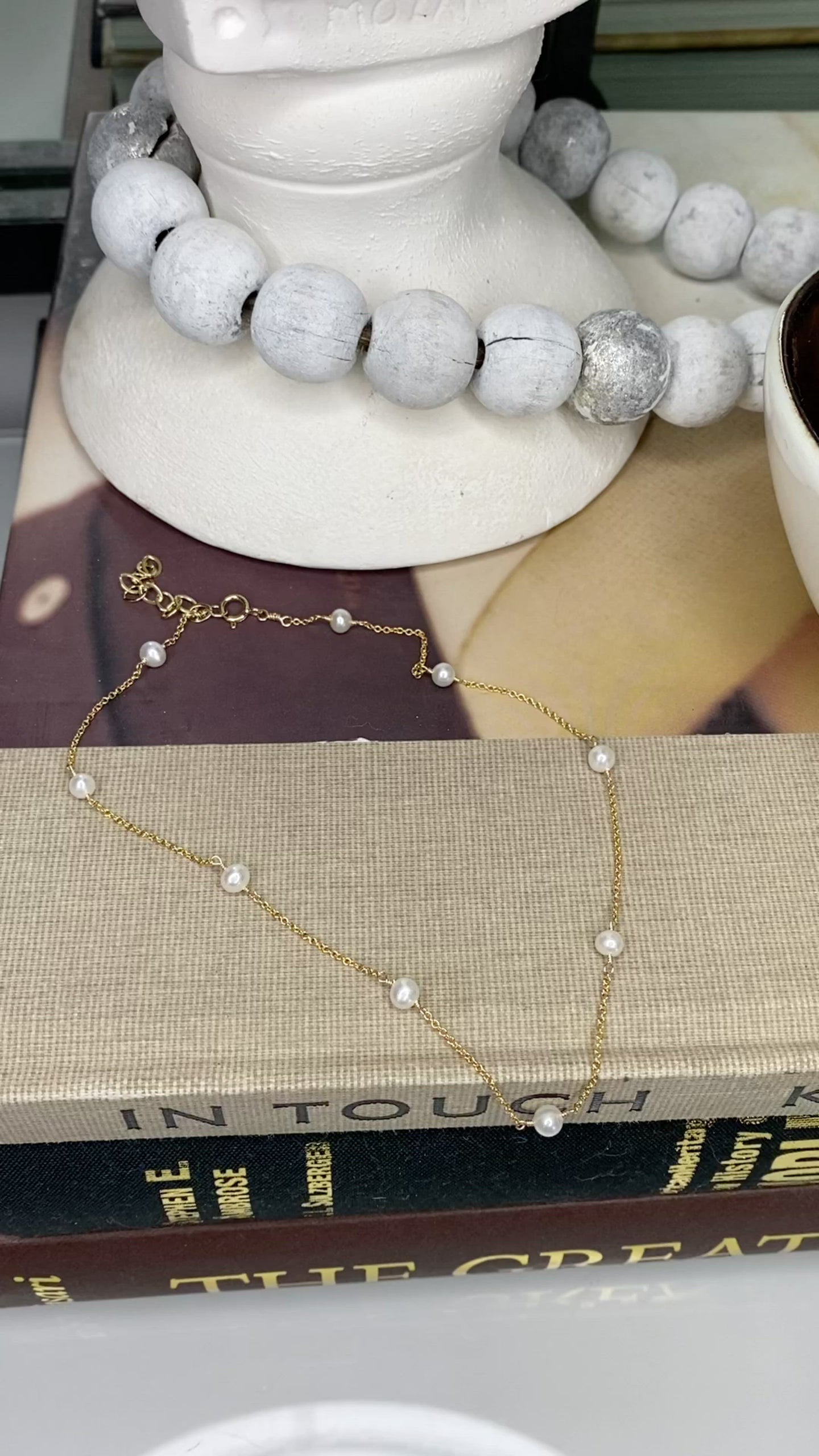 Freshwater Pearl Tin Cup Choker Necklace | 14K Gold Filled Station Chain